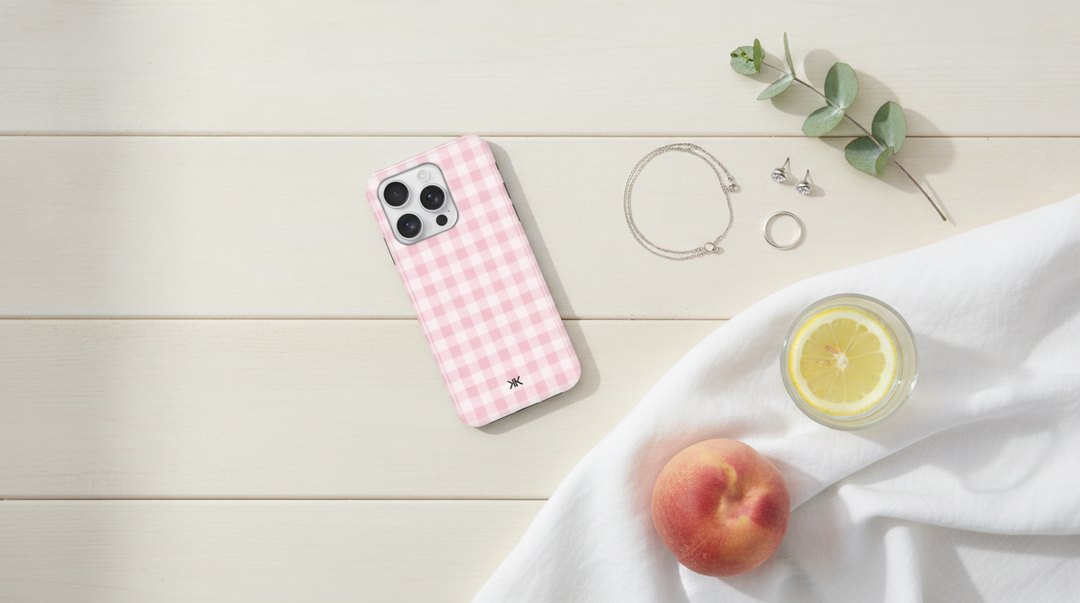Pink Gingham Phone Case, personalised with initials