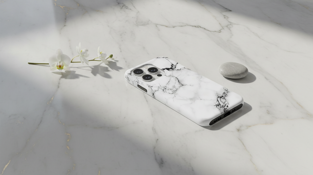 Marble White and Black Phone Case, personalised with initials
