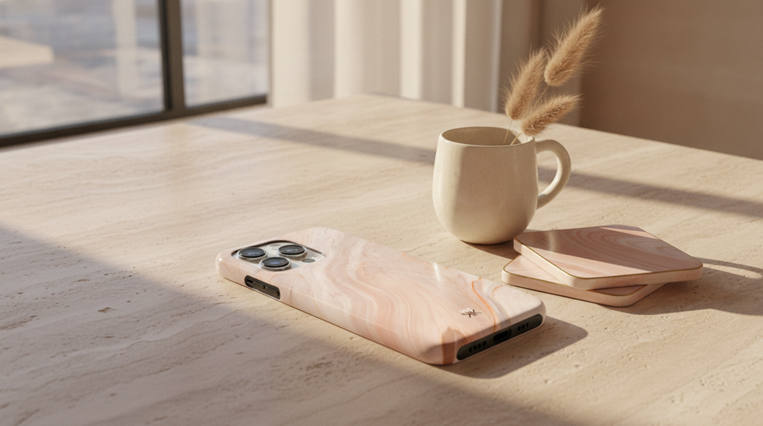 Marble Pink Phone Case, personalised with initials