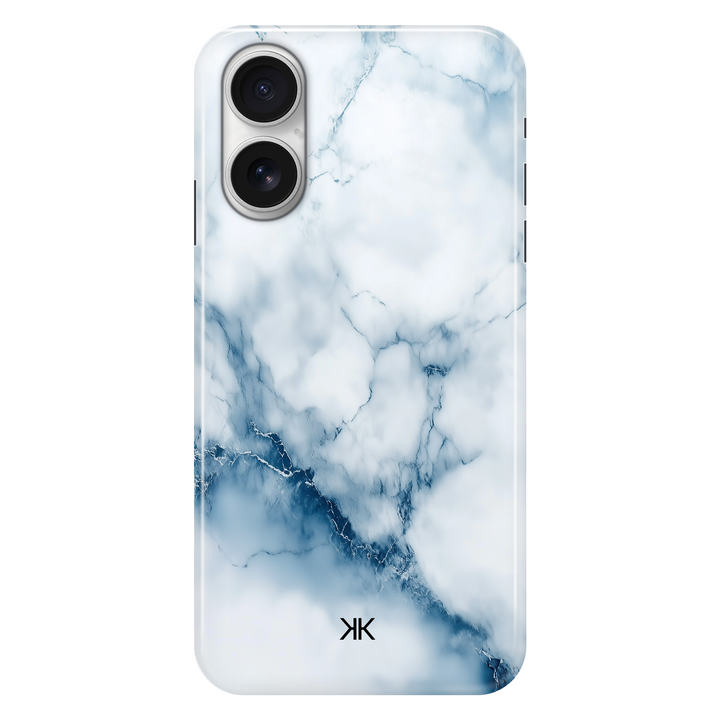 Marble White and Blue phone case for iPhone 16